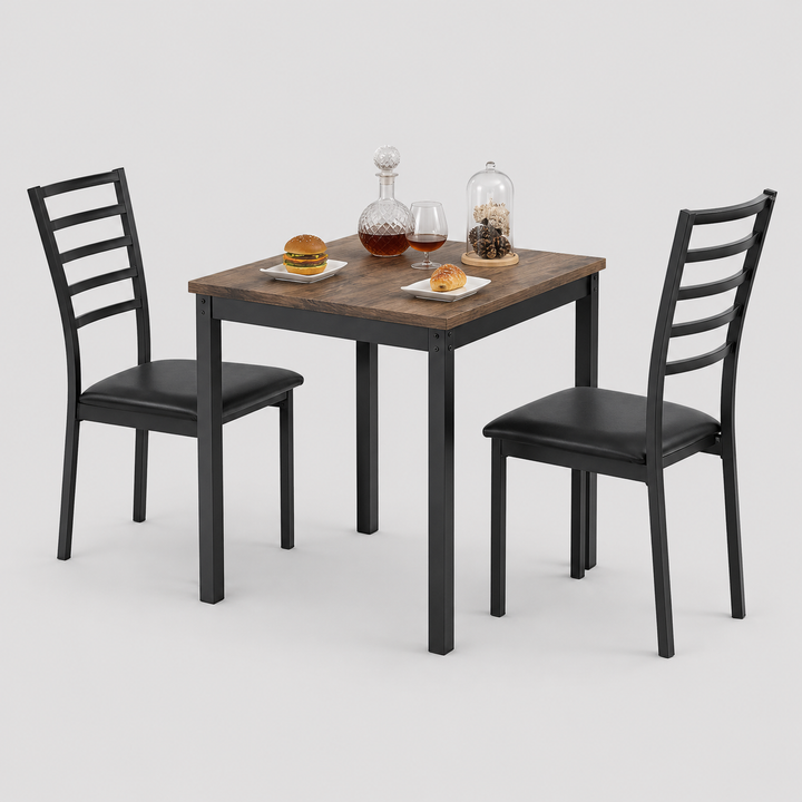 Vantrell 3-Piece Dinette Set – Distressed Wood Table with Upholstered Chairs
