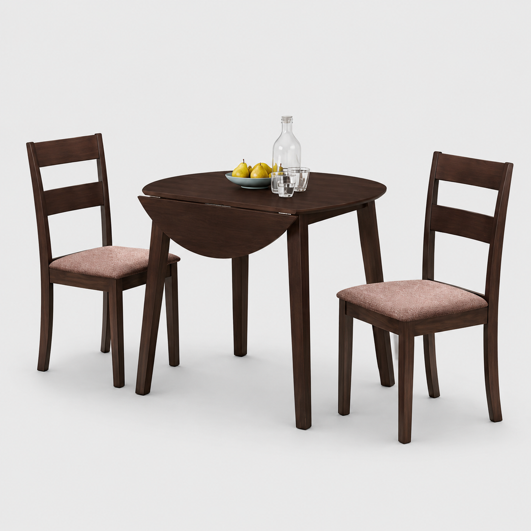 Trivora 3-Piece Dinette Set – 36" Round Dining Table with Fabric Cushion Chairs (Espresso Finish)
