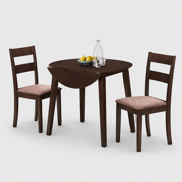 Trivora 3-Piece Dinette Set – 36" Round Dining Table with Fabric Cushion Chairs (Espresso Finish)