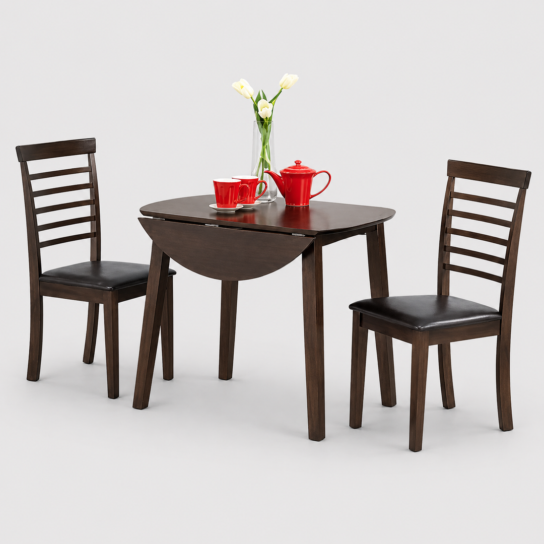 Elarix 3-Piece Dinette Set – 36" Round Dining Table with 2 Matching Chairs (Espresso Finish)