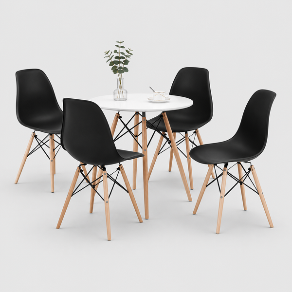 Bravion 5-Piece Dinette Set – Round Eiffel Table with Molded Polypropylene Chairs