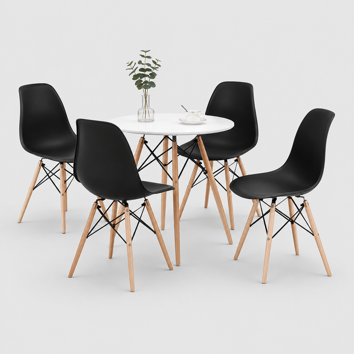 Bravion 5-Piece Dinette Set – Round Eiffel Table with Molded Polypropylene Chairs