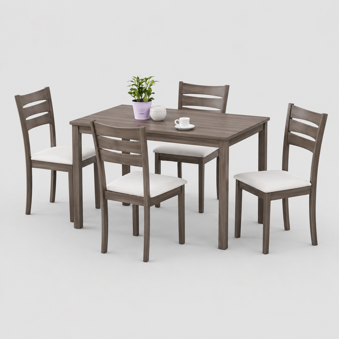 Bravora 5-Piece Dining Set – Antique Grey Modern Finish Ladder Back Chairs
