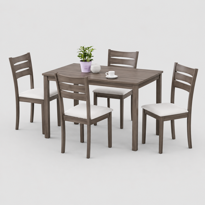 Bravora 5-Piece Dining Set – Antique Grey Modern Finish Ladder Back Chairs
