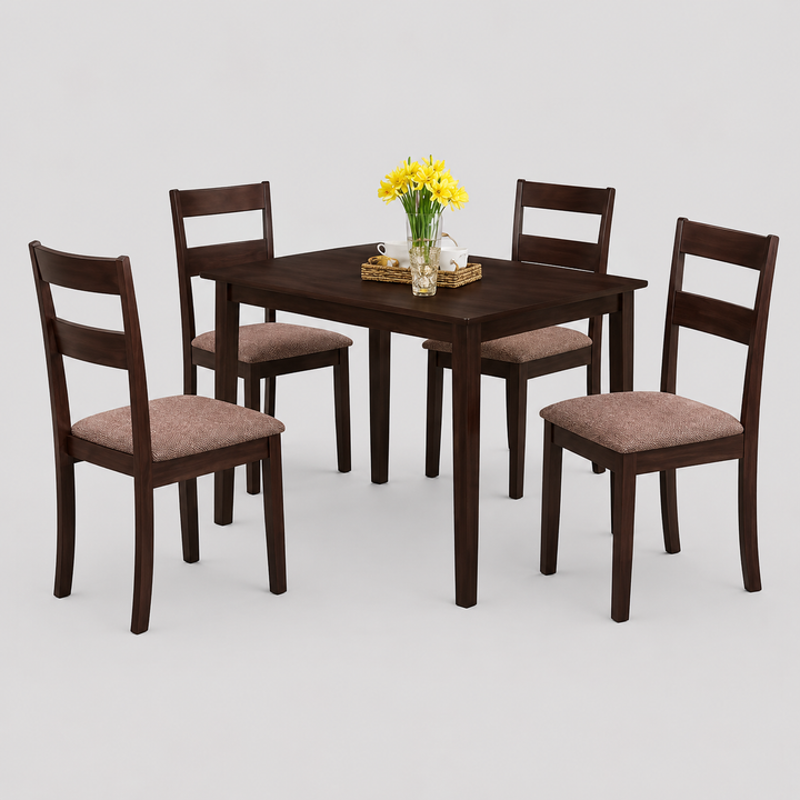 Trevano 5-Piece Dinette Set – Espresso Table with Fabric Cushion Chairs