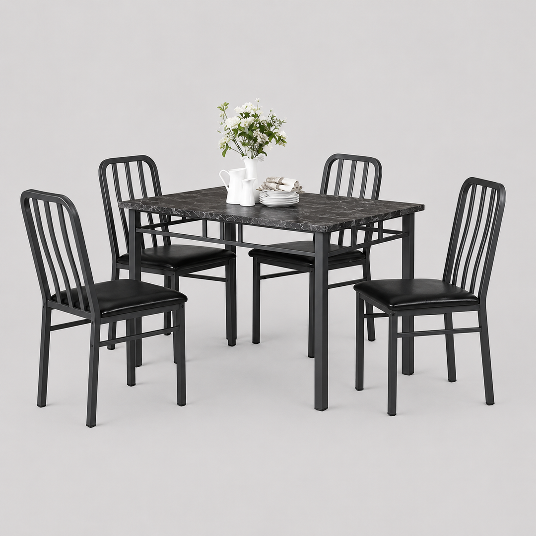 Orlessa 5-Piece Dinette Set – Marble Top Dining Table with Upholstered Chairs