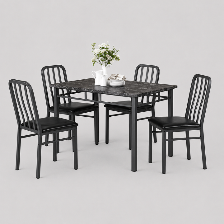 Orlessa 5-Piece Dinette Set – Marble Top Dining Table with Upholstered Chairs