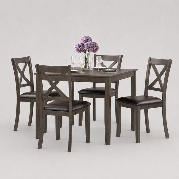 Lyra Dining Table Set For 4 With PU Upholstered Chairs - Grey | Classic, Affordable, Durable & Comfortable