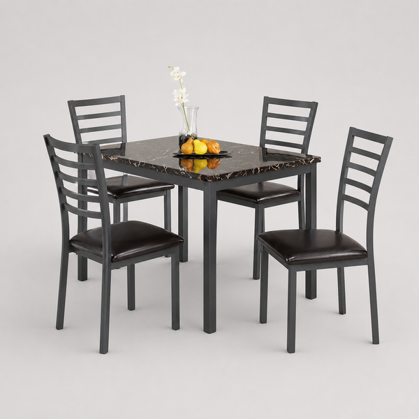 Aurevra 5-Piece Dinette Set – Marble Top Table with PU Leather Chairs