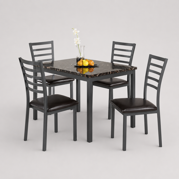 Aurevra 5-Piece Dinette Set – Marble Top Table with PU Leather Chairs
