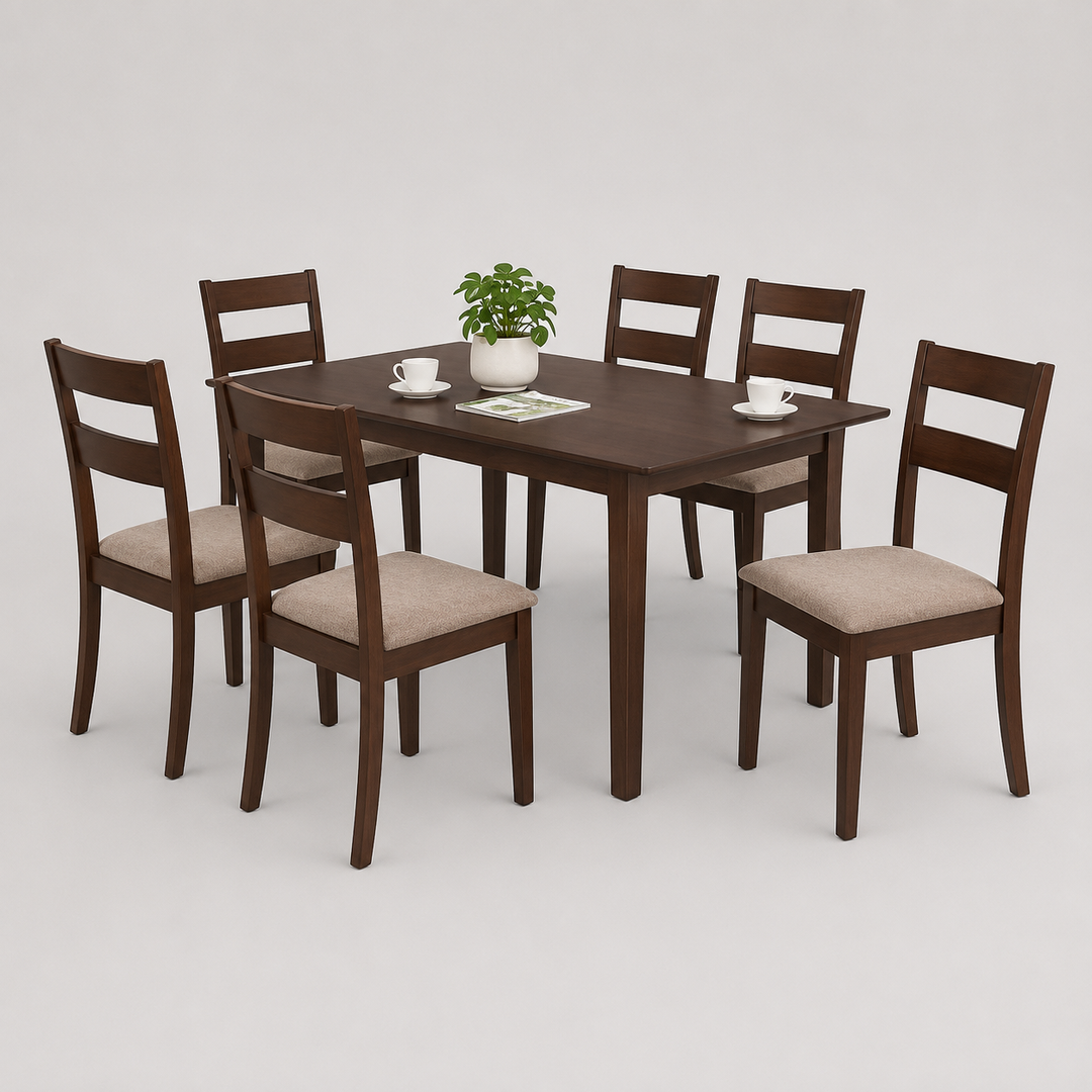 Calvera 5-Piece Dinette Set – Adjustable Espresso Table with Butterfly Leaf & Light Fabric Cushion Chairs