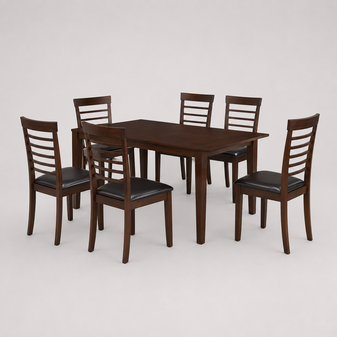 Noventra 7-Piece Dinette Set – Adjustable Espresso Table with Butterfly Leaf & PU Cushion Chairs