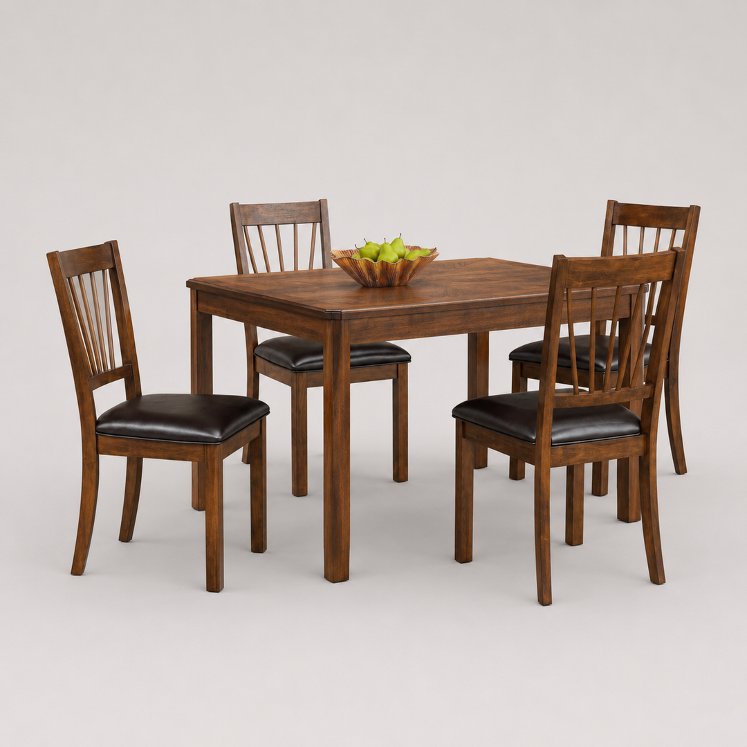 Steven 5-Piece Wooden Dining Table Set With PU Upholstered Chairs - Espresso
