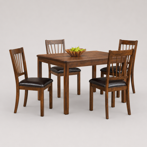 Steven 5-Piece Wooden Dining Table Set With PU Upholstered Chairs - Espresso