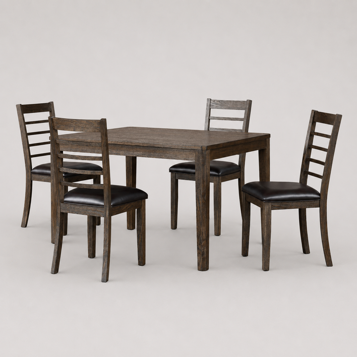 Ember Wooden Dining Table Set For 5 With PU Upholstered Chairs - Espresso | Mid-Century Modern, Sturdy & Comfortable
