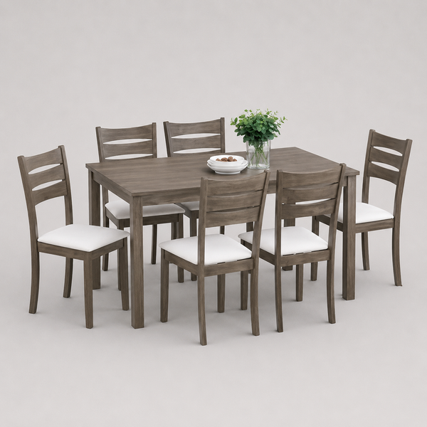 Mirello 7-Piece Dining Set – Antique Grey Modern Finish Ladder Back Chairs