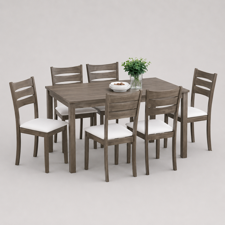 Mirello 7-Piece Dining Set – Antique Grey Modern Finish Ladder Back Chairs
