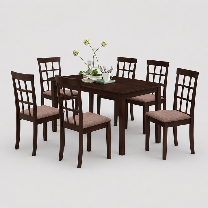 Lorvessa 7-Piece Dinette Set – Espresso Table with Fabric Cushion Chairs