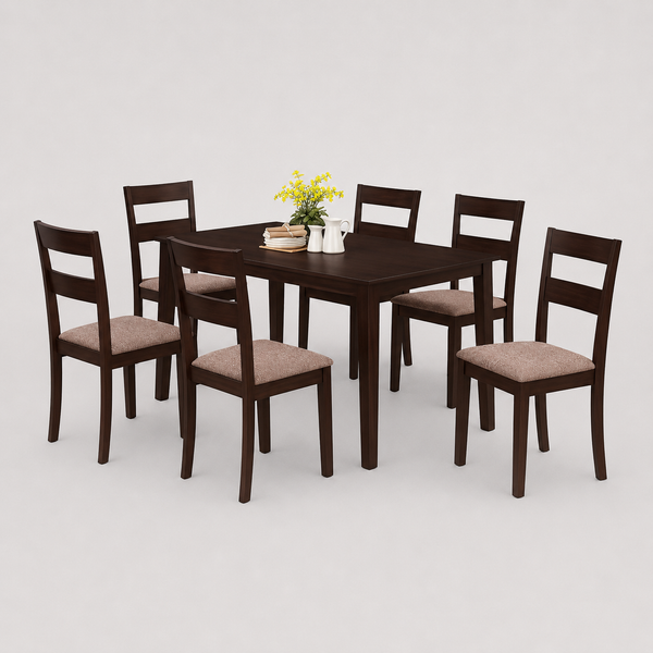 Nordello 7-Piece Dinette Set – Espresso Dining Table with Light Fabric Cushion Chairs