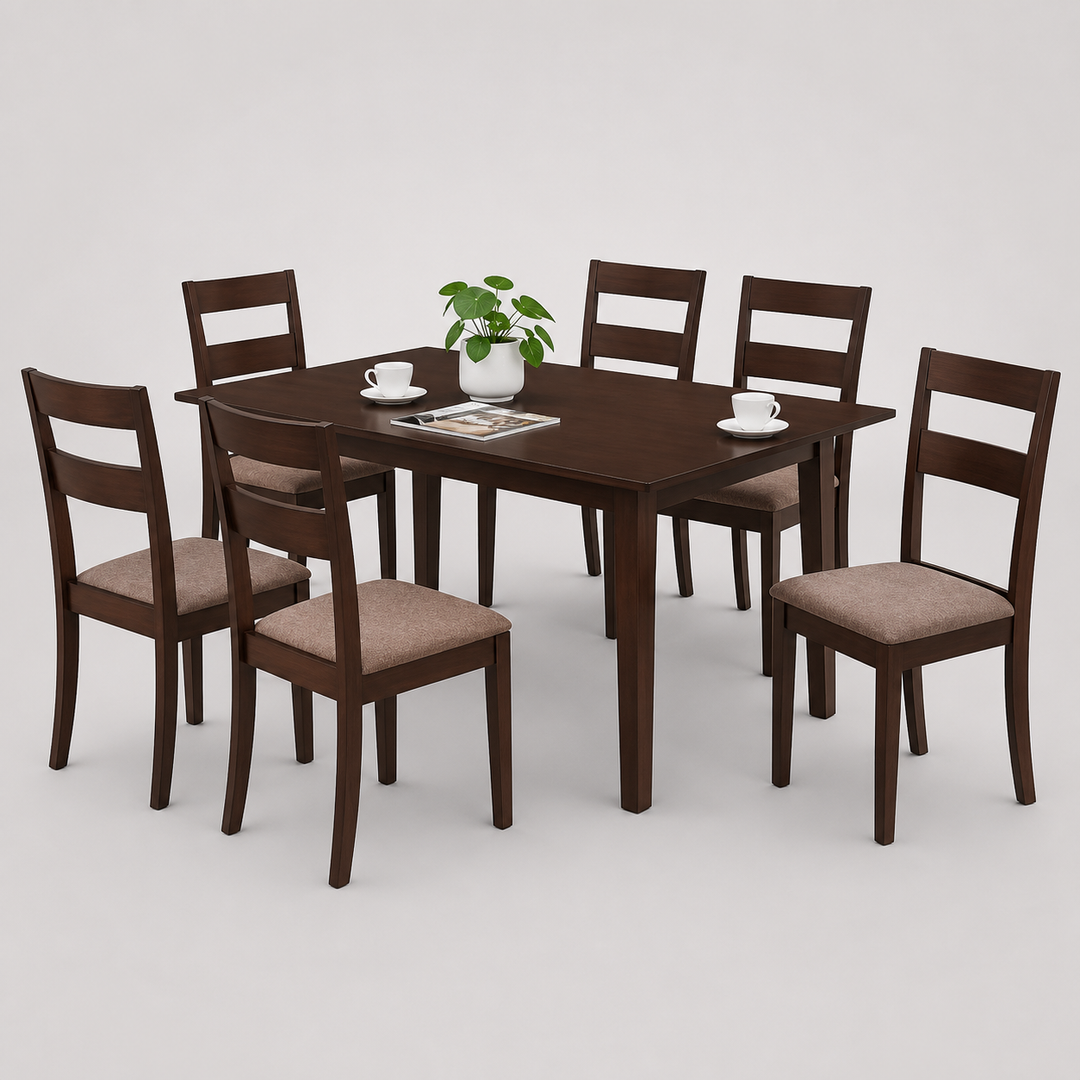 Calvera 7-Piece Dinette Set – Adjustable Espresso Table with Butterfly Leaf & Light Fabric Cushion Chairs