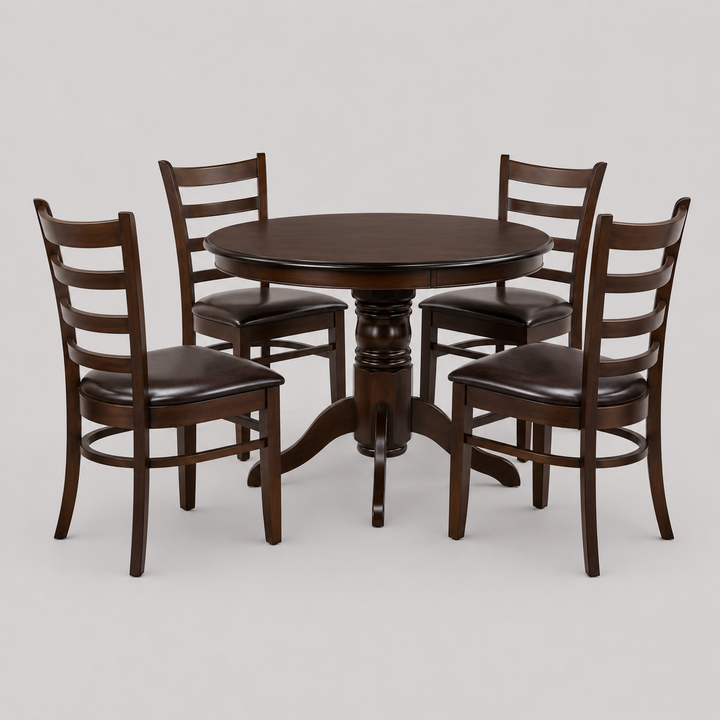 Drevona 5-Piece Dinette Set – Pedestal Round Table with PU Cushion Chairs