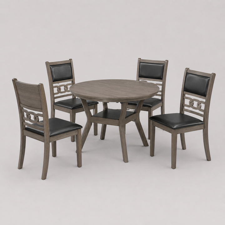 Luresta 5-Piece Dining Set – Antique Grey Modern Finish Round Table with PU Chairs