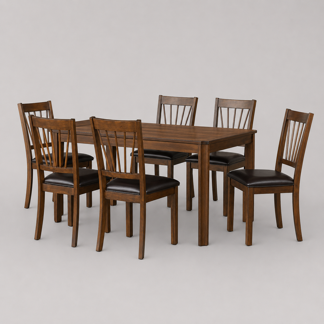 Steven 7-Piece Wooden Dining Table Set With PU Upholstered Chairs - Espresso