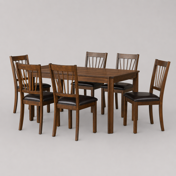 Steven 7-Piece Wooden Dining Table Set With PU Upholstered Chairs - Espresso