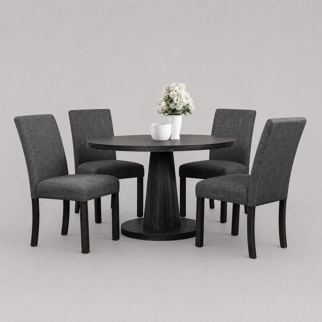 Grace Dining Table Set For 4 With Fabric Upholstered Chairs - Walnut/ Black | Modern, Comfortable & Built to Last