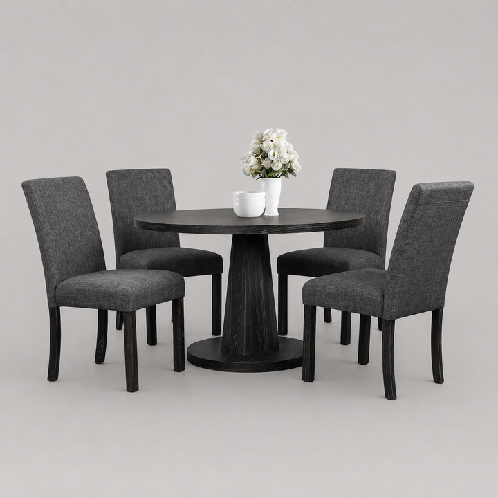 Grace Dining Table Set For 4 With Fabric Upholstered Chairs - Walnut/ Black | Modern, Comfortable & Built to Last
