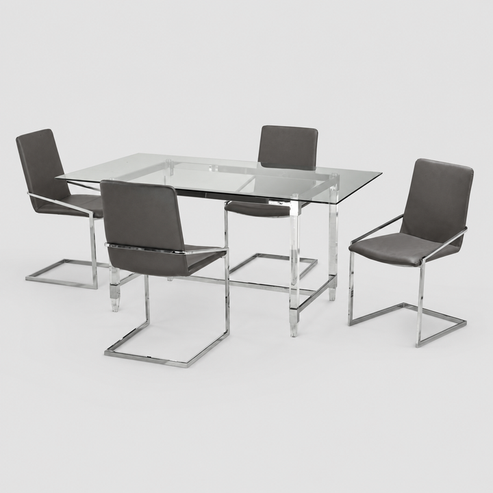 Arvona Luxury Dining Set – 5-Piece Glass Table with Modern Padded Chairs