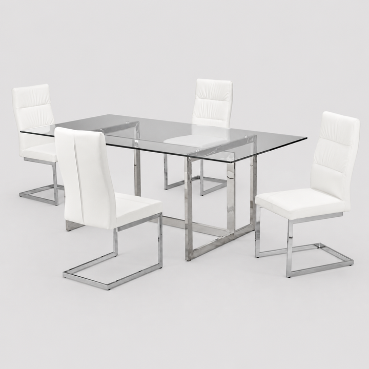 Velmora Contemporary Dining Set – Sleek Glass Dining Table with Modern Chairs