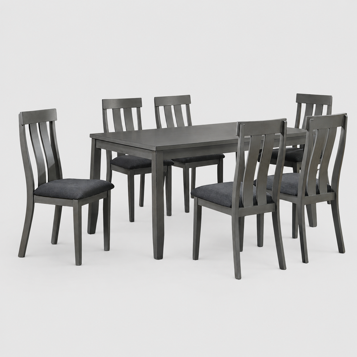 Maple Dining Table Set For 6 With Fabric Upholstered Chairs - Grey | Mid-Century Modern, Comfortable & Built to Last