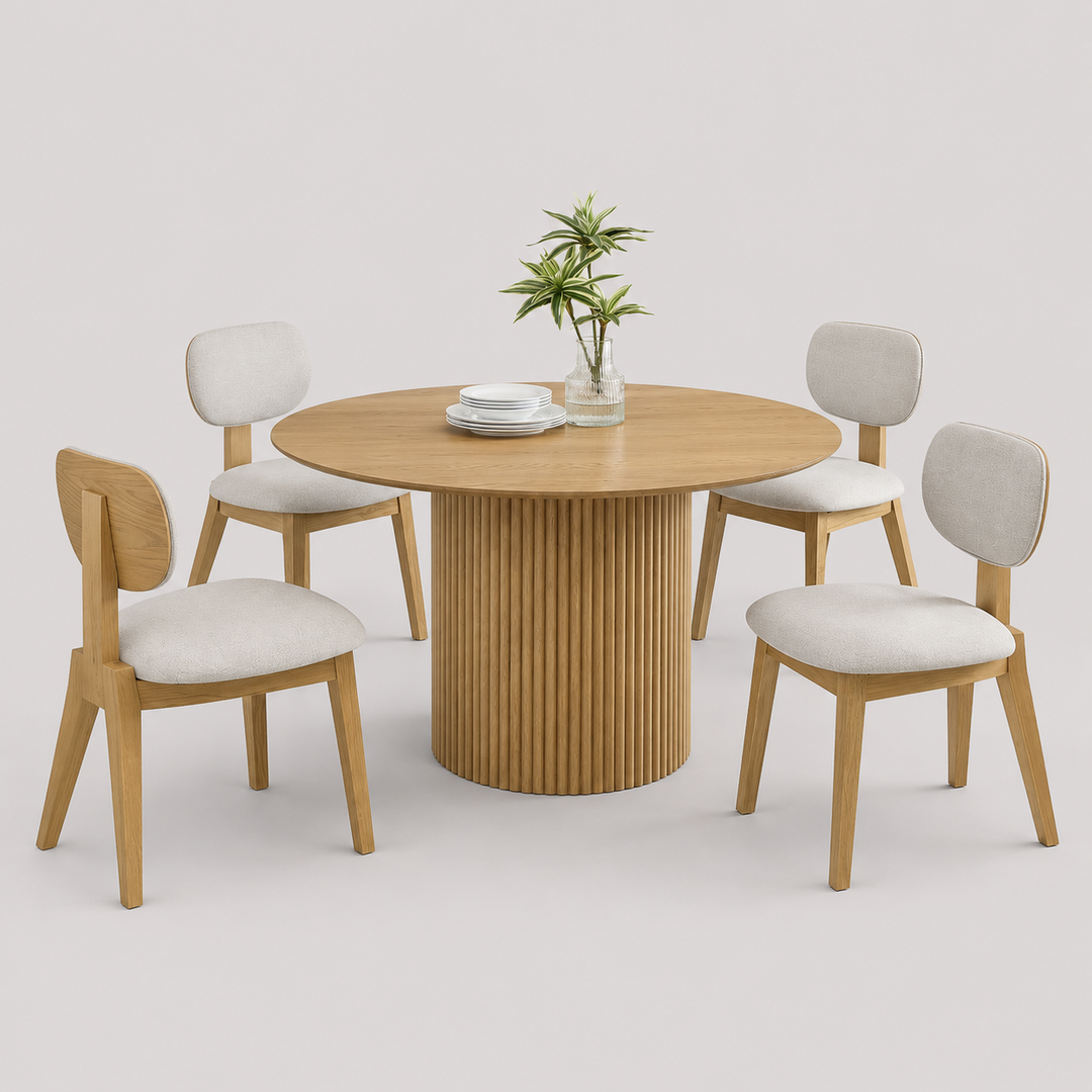 Kaelith 5-Piece Dining Set – Contemporary Round Dining Table & Fabric Chairs
