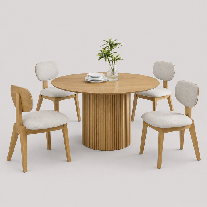 Kaelith 5-Piece Dining Set – Contemporary Round Dining Table & Fabric Chairs