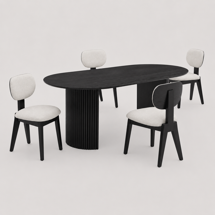 Kaelith 5-Piece Dining Set – Contemporary Black Finish Dining Table with Fabric Chairs