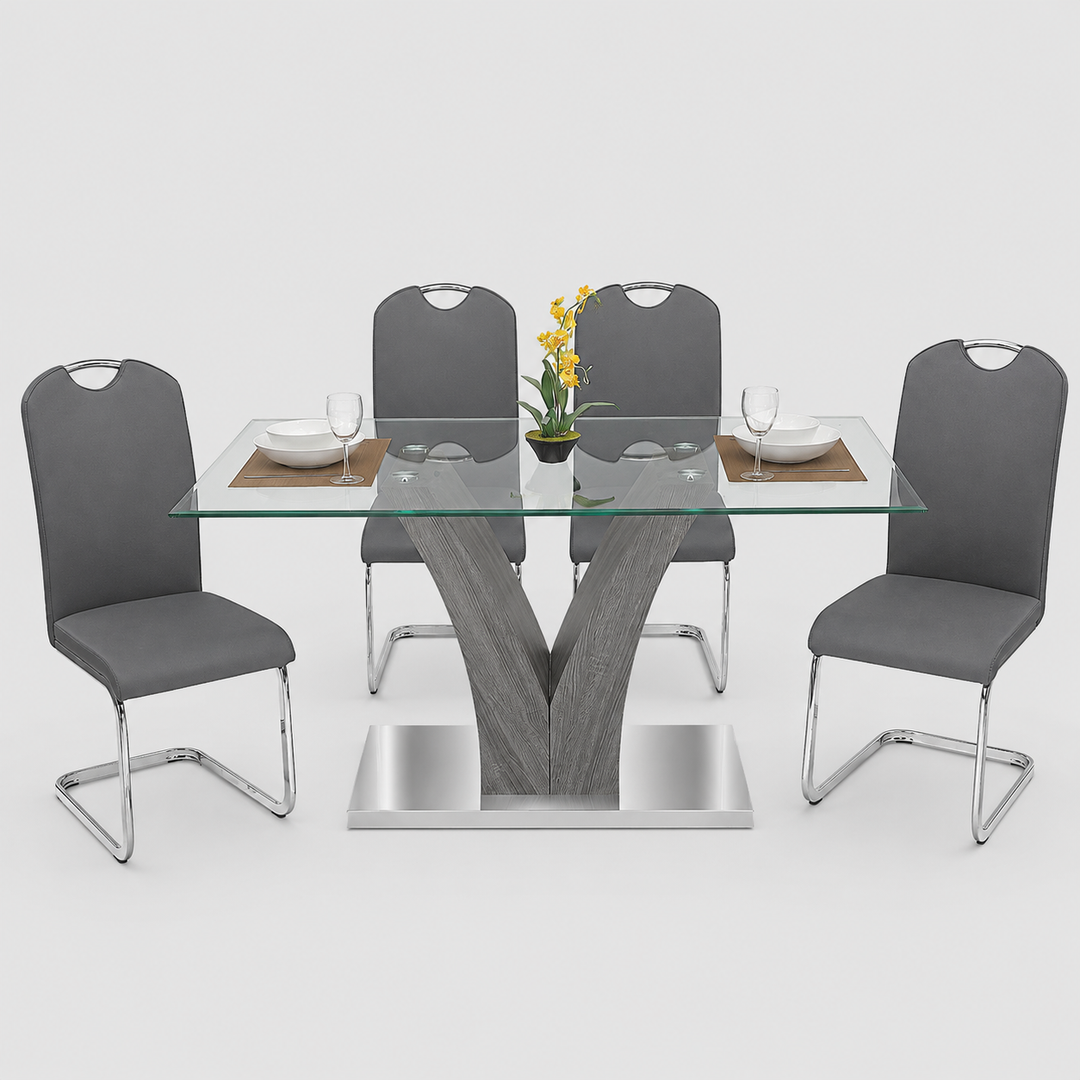 Noir PU Upholstered Dining Chair (Set of 2) - Grey/ Chrome | Stylish, Durable & Comfortable