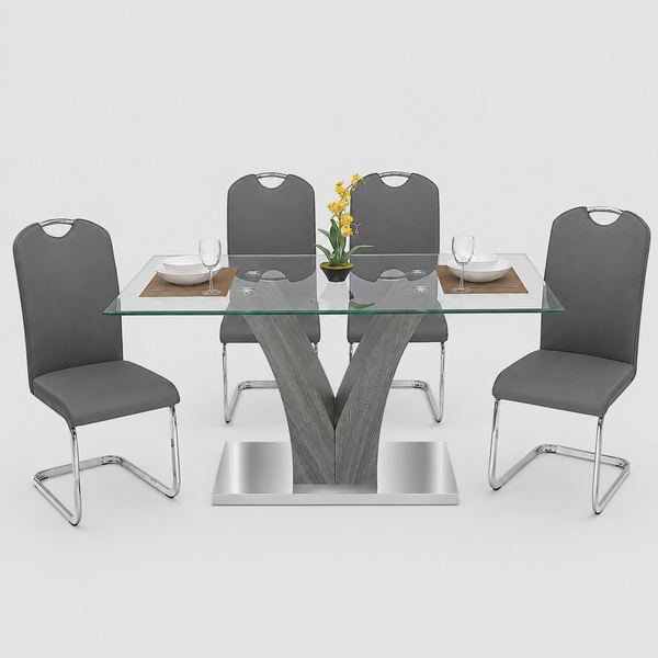Noir PU Upholstered Dining Chair (Set of 2) - Grey/ Chrome | Stylish, Durable & Comfortable