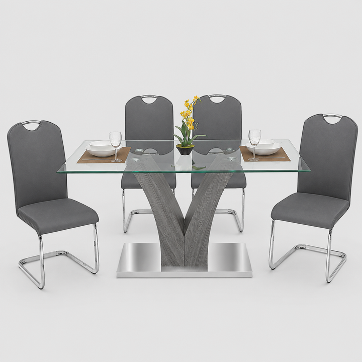 Noir PU Upholstered Dining Chair (Set of 2) - Grey/ Chrome | Stylish, Durable & Comfortable