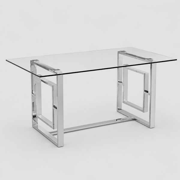 Noir Metallic Dining Table With Tempered Glass Top - Chrome | Modern, Stylish & Built to Last
