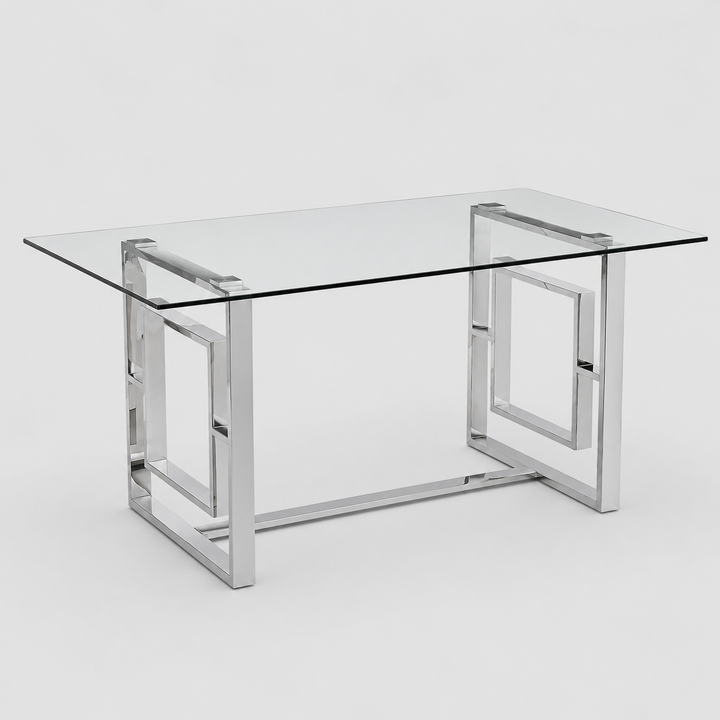 Noir Metallic Dining Table With Tempered Glass Top - Chrome | Modern, Stylish & Built to Last