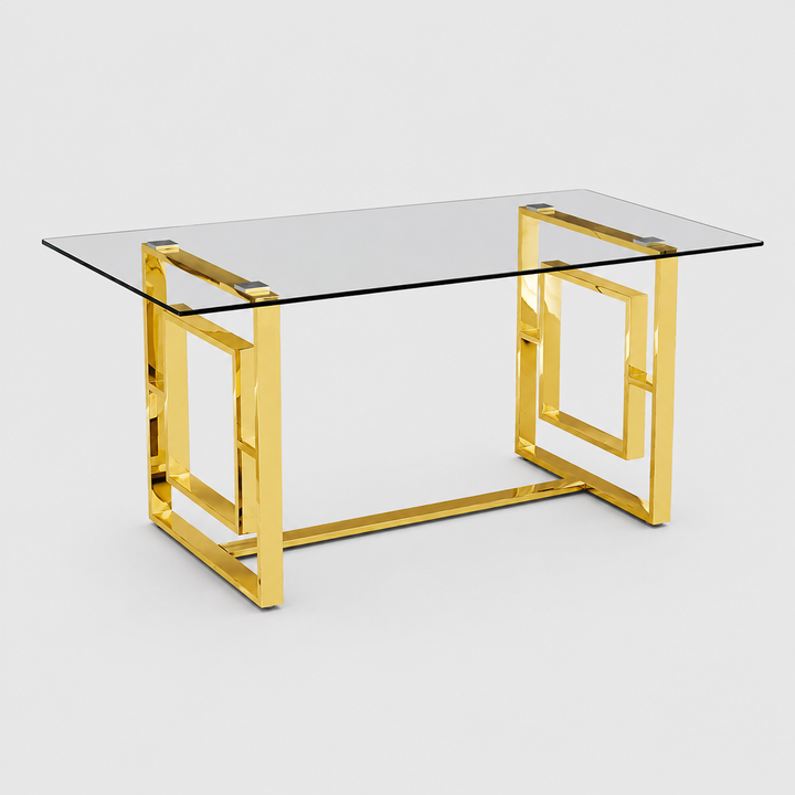 Noir Metallic Dining Table With Tempered Glass Top - Gold | Modern, Stylish & Built to Last