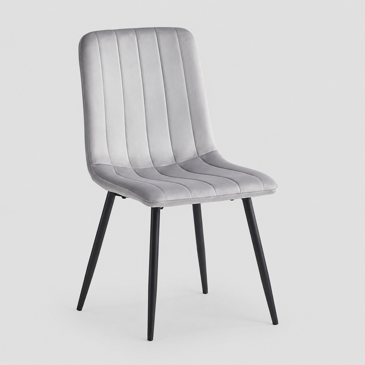 Noirvelle 6-Piece Modern Dining Chair Set in Light Grey Velvet with Black Steel Legs, Contemporary Minimalist Design