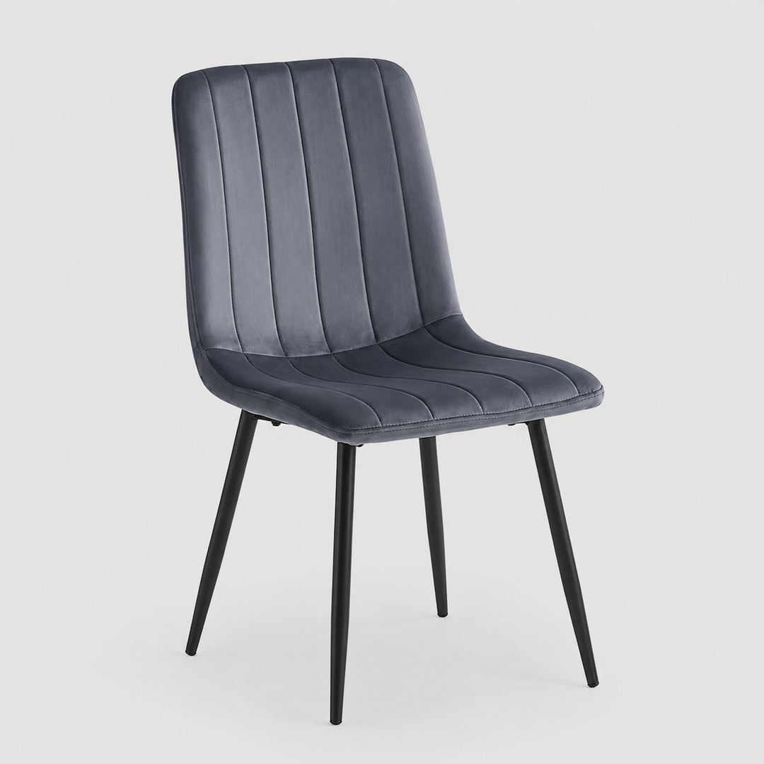 Noirvelle 6-Piece Modern Dining Chair Set in Dark Grey Velvet with Black Steel Legs, Contemporary Minimalist Design