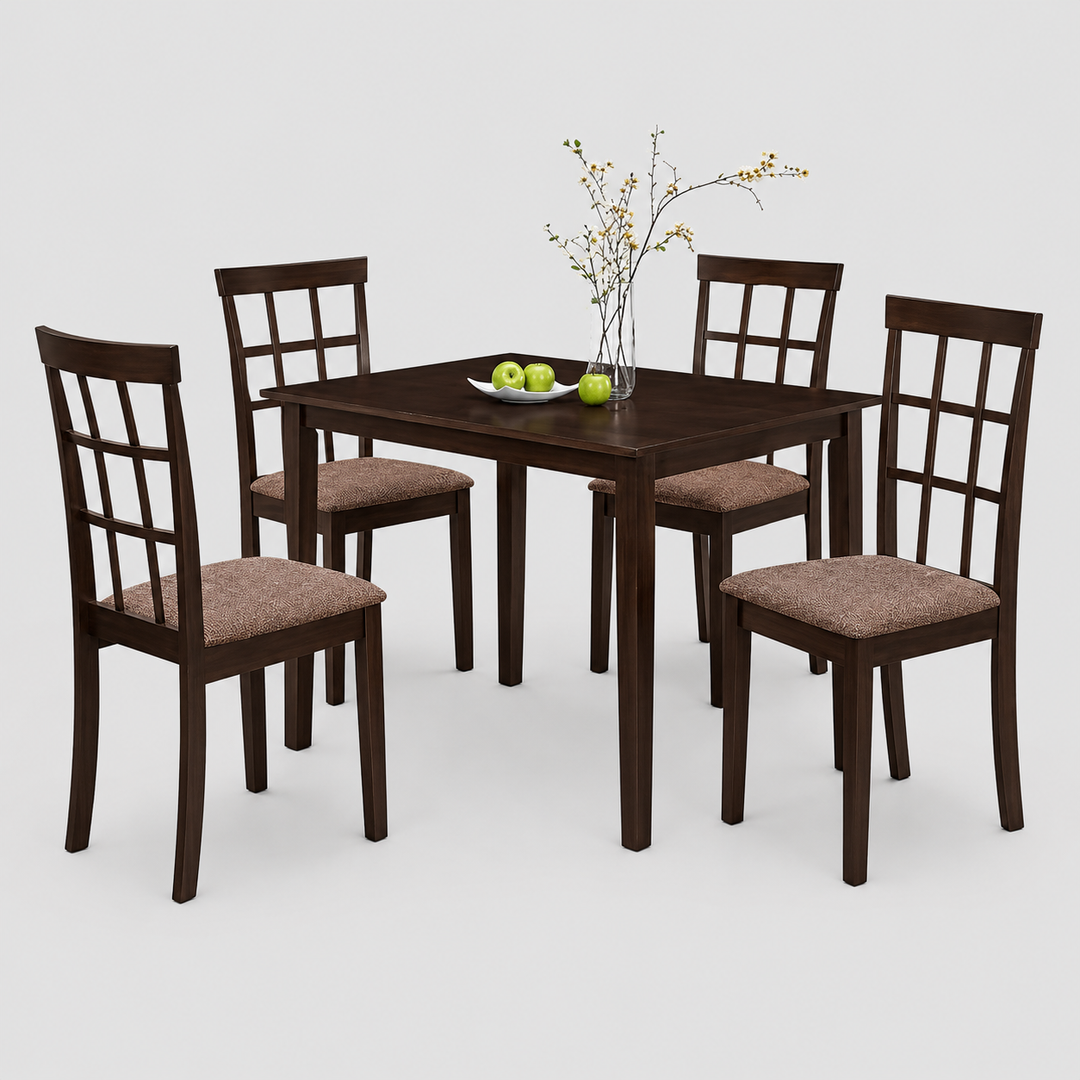 Rovenza 5-Piece Dinette Set – Espresso Dining Table with Fabric Cushion Chairs