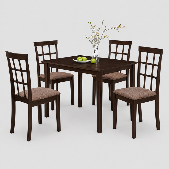 Rovenza 5-Piece Dinette Set – Espresso Dining Table with Fabric Cushion Chairs