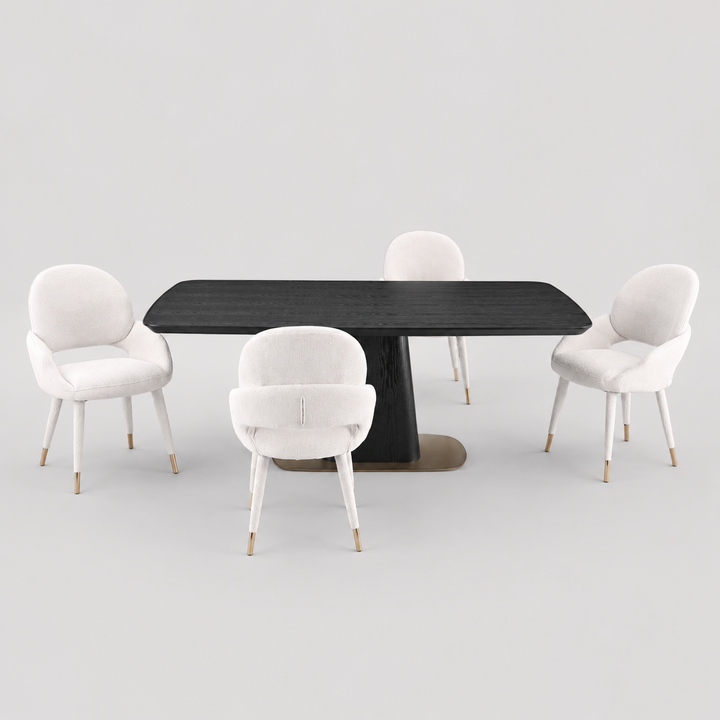 Eden Modern Dining Table Set For 4 With Fabric Upholstered Chairs - Beige/ Black | Timeless, Stylish, Sturdy & Comfortable