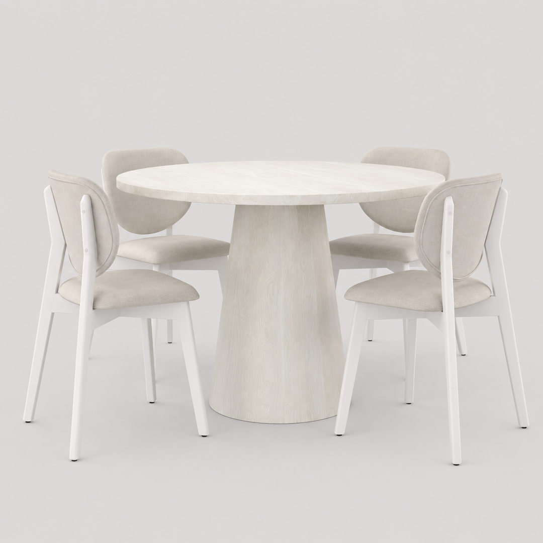 Novaryn 5-Piece Dining Set – Solid Wood Round Table with Fabric Chairs Set