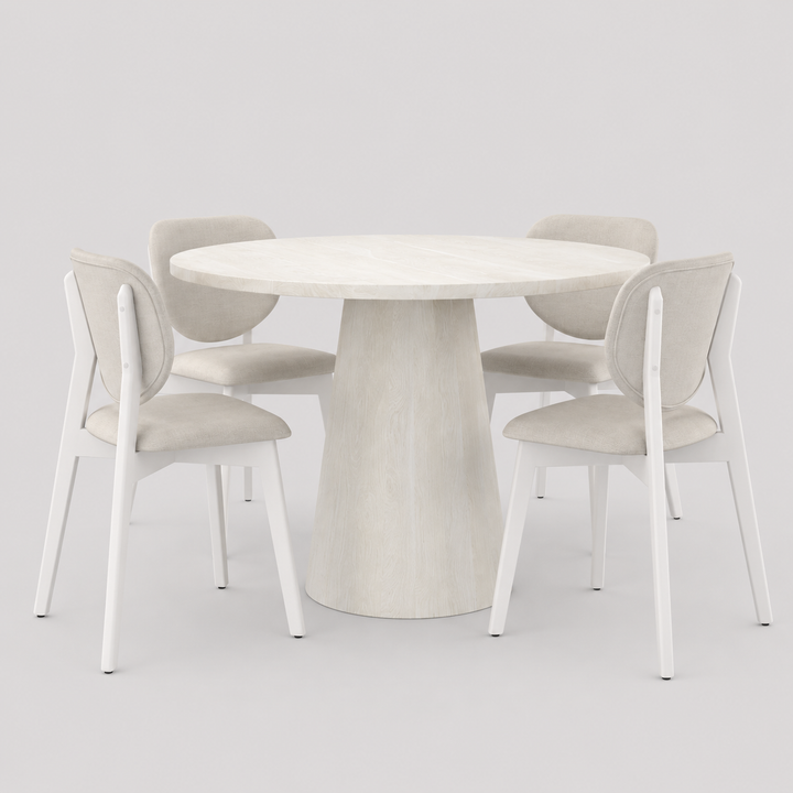 Novaryn 5-Piece Dining Set – Solid Wood Round Table with Fabric Chairs Set