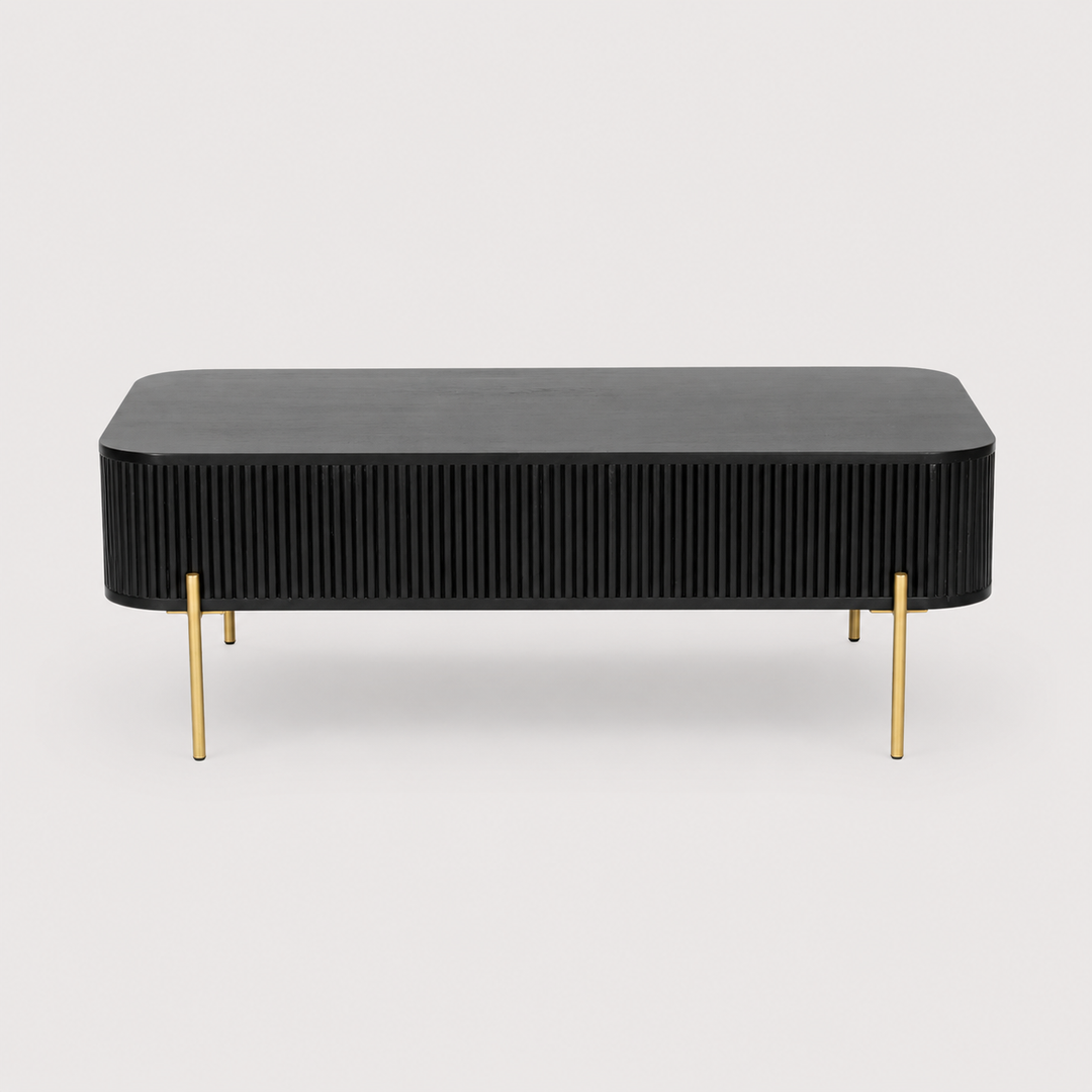 Marcellus Modern Coffee Table with Solid Acacia Wood & Gold Iron Legs